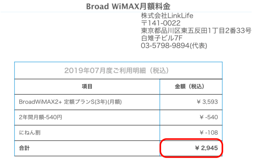 ブロードワイマックスの月額料金